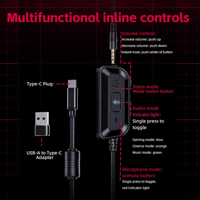 FiiO FG3 Gaming Headset, Dual Dynamic Driver USB Headphones with Detachable ENC Microphone, Virtual 7.1 Surround Sound, Hi-Res DAC, DSP EQ, Compatible with PC, PS5, Xbox & Switch Black