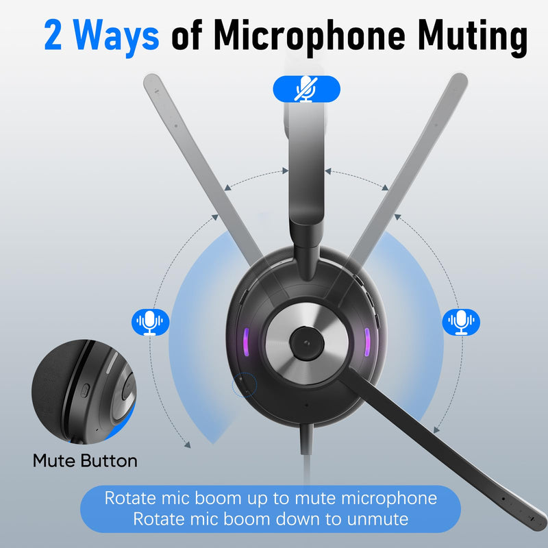 USB Headset with Microphone for PC, Active Noise Cancelling Headphones with ENC Noise Cancelling Mic, Wired Office Computer Headset with Mute for Call Center, Teams, Zoom BNG818