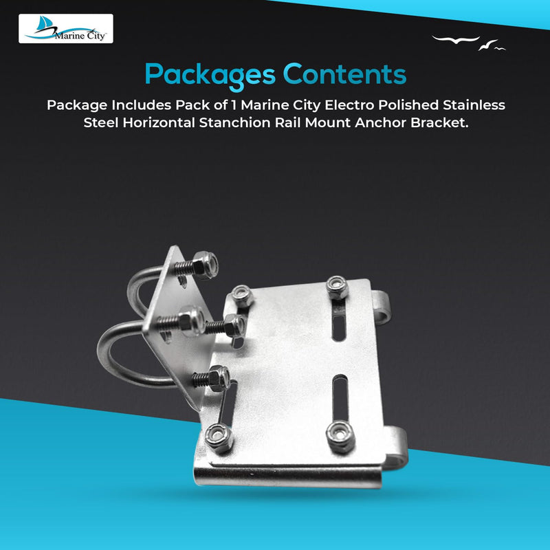 MARINE CITY Stainless Steel Rail Mount Anchor Bracket, 35 lb Capacity, Horizontal Stanchion, Corrosion-Resistant, Easy Install, for Marines, Boats, Yachts, Ships 1 inches to 1-1/4 inches