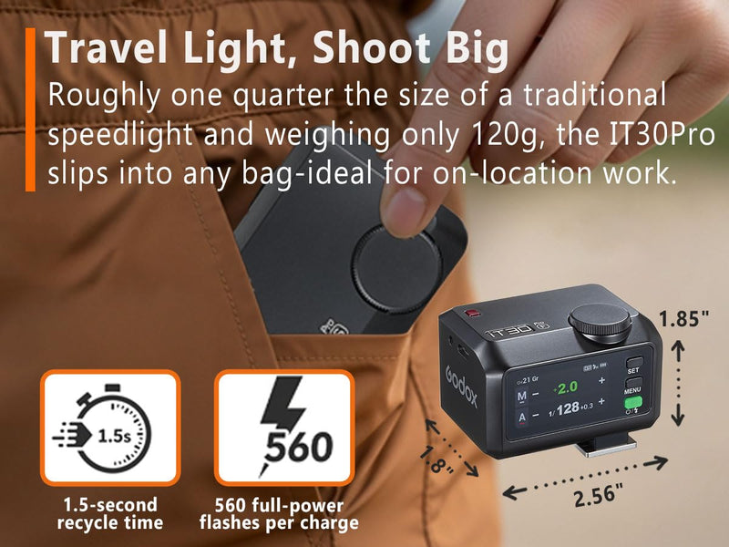 Godox iT30pro F TTL Mini Flash & Trigger- GODOX Authorized Distributor iT30 Pro F for Fuji - IT30 Pro for Fujifilm TTL Flash, Wireless Master & Receiver, HSS 1/8000 Second, 2.4G Wireless Black