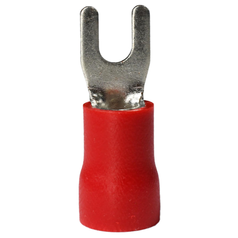 PAPUGA 100PCS 8 AWG (10 mm²) #8 / M4 (4 mm) Fork Spade Crimp Connector, PVC Insulated, 600V 62A, CE & RoHS Industrial Terminal High Current Connector, Control Panels M4 or #8 100