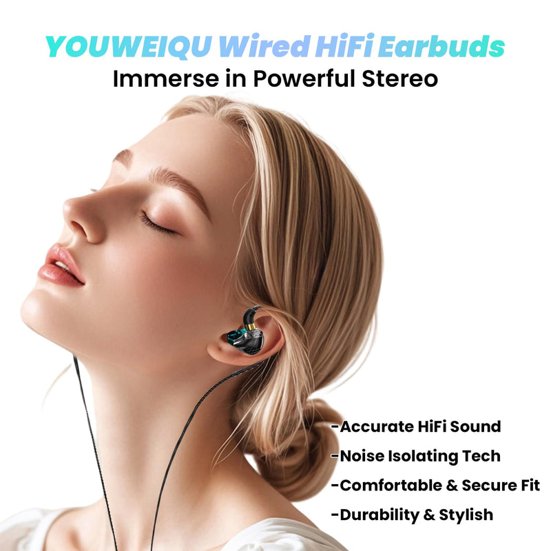 HiFi In-Ear Wired Headphones, Fixed Cable IEM with Mic, Gaming Earbuds | 3.5mm Jack;with Graphene Diaphragm；Rich Bass, Warm Midranges, Crisp Trebles；for Musicians,Singers and Gamers Blue