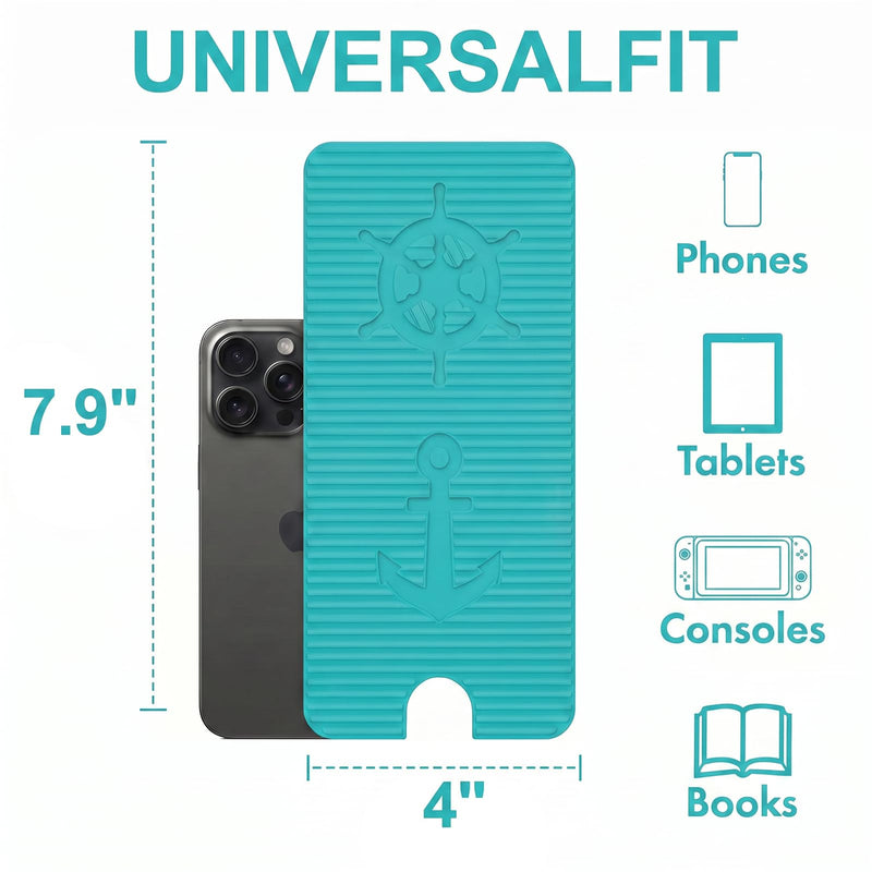 Adjustable Foldable Silicone Phone Stand, Cyan Blue, with Charging Port, Non-Slip Desk Holder for iPhone, Samsung, Tablets 1