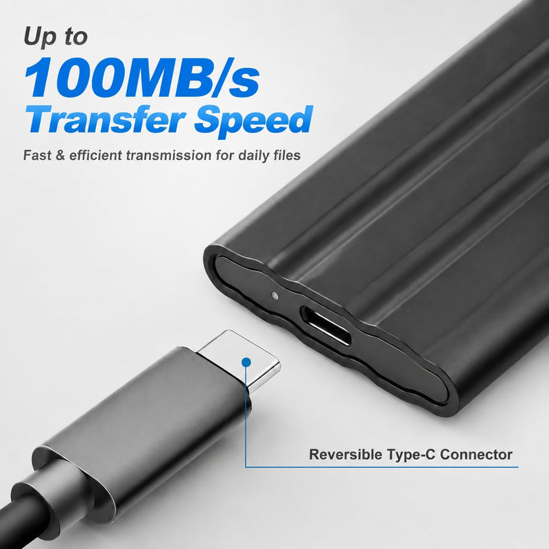 1TBPortable External Hard Drive,Ultra Slim Portable HDD,Type-C,External Hard Drive Compatible with PC, Mac, Laptop -Black