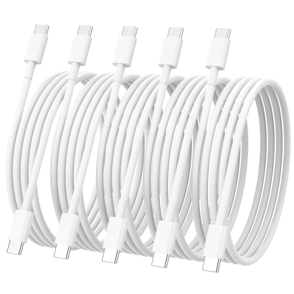 USB C to USB C Cable 5Pack 6/6/6/6/6 FT USB C Charger Cable Type C Fast Charging Cord (60W/3A) for iPhone 15/15Pro/15Plus/15ProMax/iPad Pro/Air/Samsung Galaxy S23/Pixel/Switch and More White