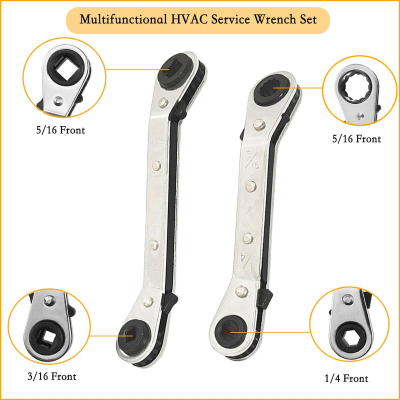 Valve Core Remover Installer Tool & HVAC Service Wrench Set with Hex Bit Adapters, Dual Size SAE 1/4 & 5/16 Port,3/8'' to 1/4'', 5/16'' x 1/4'' Refrigeration Service Wrench,10pcs Valve Core