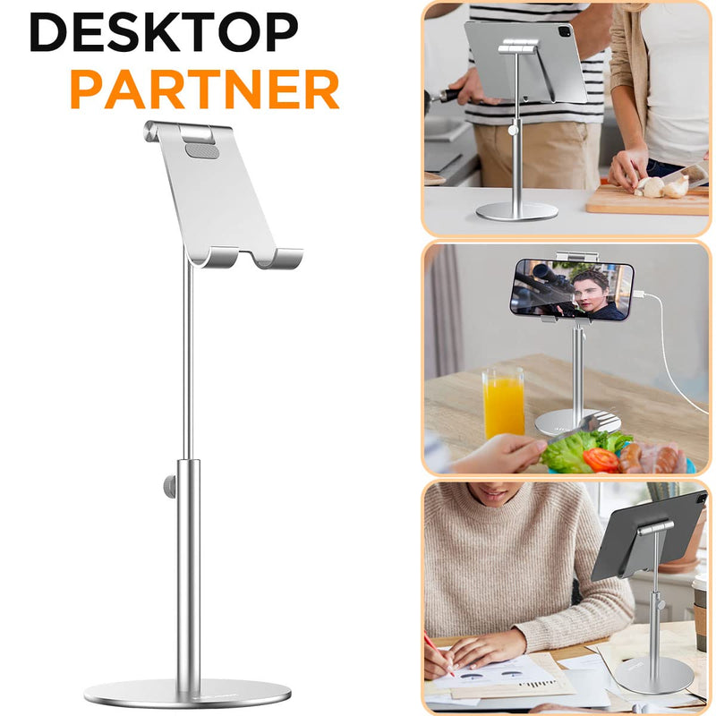AICase Upgraded iPad Stand - Adjustable Desk Stand for iPad Pro 9.7, 10.5, 11, 12.9 Air Mini 5th/6th Gen, Samsung Tablet, Tab (3.5-13") Silver - Upgraded