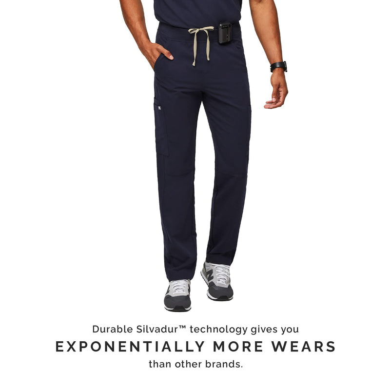 FIGS Axim Cargo Scrub Pants for Men — Classic Fit, Straight Leg, 7 Pockets, 4-Way Stretch, Anti-Wrinkle Regular Medium Navy Blue