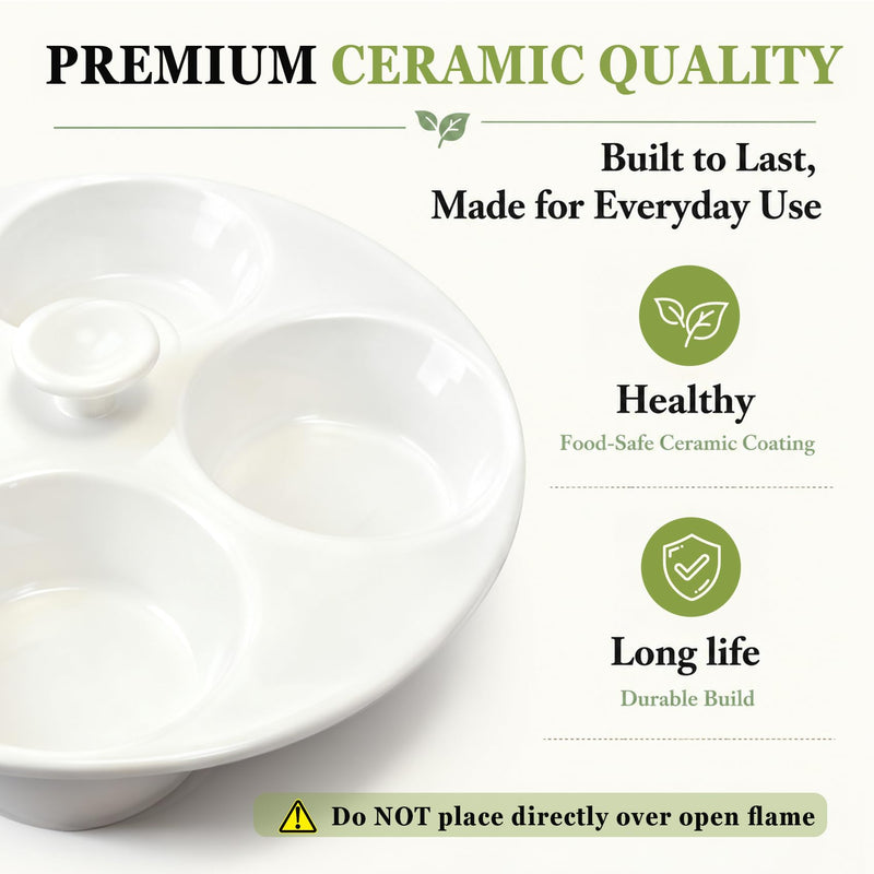 Ceramic Egg Poacher, 4-Cup Egg Poacher Pan Nonstick for Perfect Poached Eggs, Poached Egg Cooker Compatible with Most Pots, Stovetop Cooking, Easy-Clean Egg Cooker Poacher for Perfect Poached Eggs