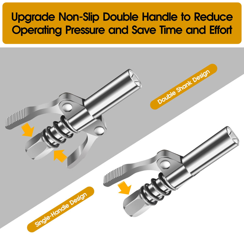 Grease Gun Coupler, Grease Gun Tips, Grease Gun Accessories, 12000 PSI Leak Proof Design Double Handle Grease Nozzle, Compatible with All 1/8" NPT Grease Guns (2PCS)