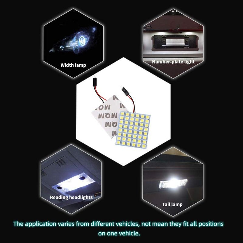 GLL Super White Energy-saving 5050 48-SMD LED Panel Dome Light Auto Car Interior Reading Plate Light Roof Ceiling Interior Wired Lamp+T10 BA9S Festoon Adapter-2pcs 2