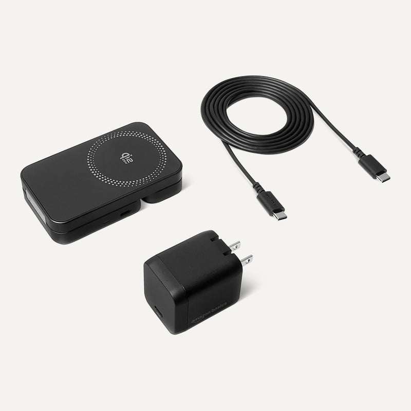 Amazon Basics MagSafe Compatible 25W Fast Charging Qi2.2 Certified 3-in-1 Wireless Charging Station, Foldable Stand for iPhone 17/16/15/14/13/12, Apple Watch, AirPods, with 45W Adapter, Black 2.78 x 3.91 x 4.06 in