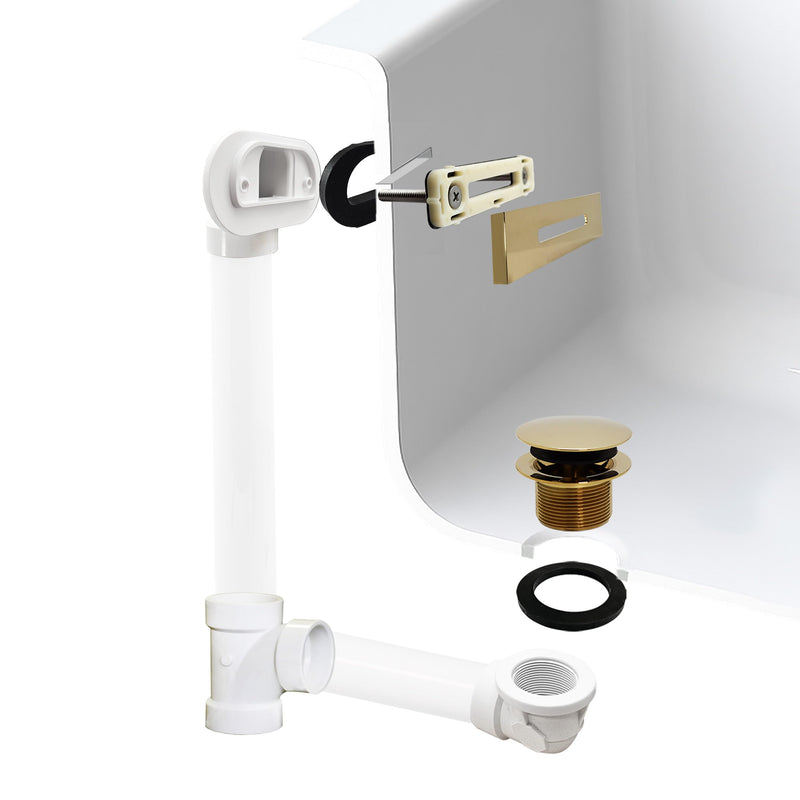 Westbrass D560RK-01 SCH. 40 PVC 1-1/2" Coarse Thread Plumber's Pack Tip-Toe Bathtub Drain Plug with Linear Overflow Faceplate, Tee & Elbows, Polished Brass 1-Pack