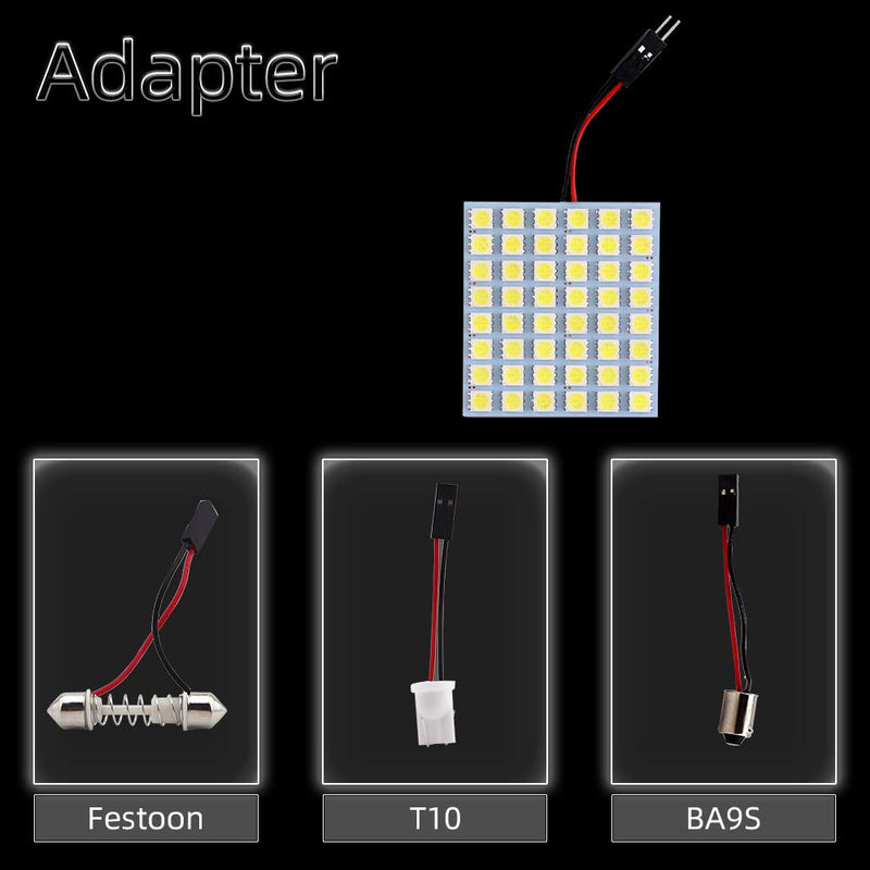 GLL Super White Energy-saving 5050 48-SMD LED Panel Dome Light Auto Car Interior Reading Plate Light Roof Ceiling Interior Wired Lamp+T10 BA9S Festoon Adapter-2pcs 2