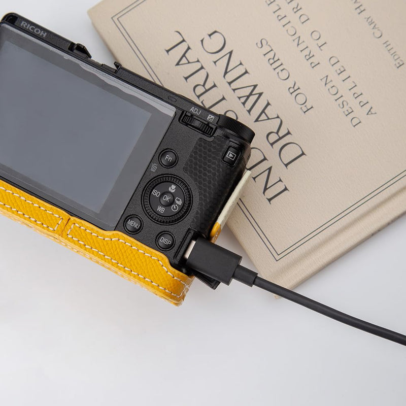 GRIV Genuine Leather Color-Block Camera Case with Shoulder Strap for Ricoh GR IV/GR IV X/GR IV HDF/GR4 Handmade Half Cover (Yellow White-Set) Yellow White-Set