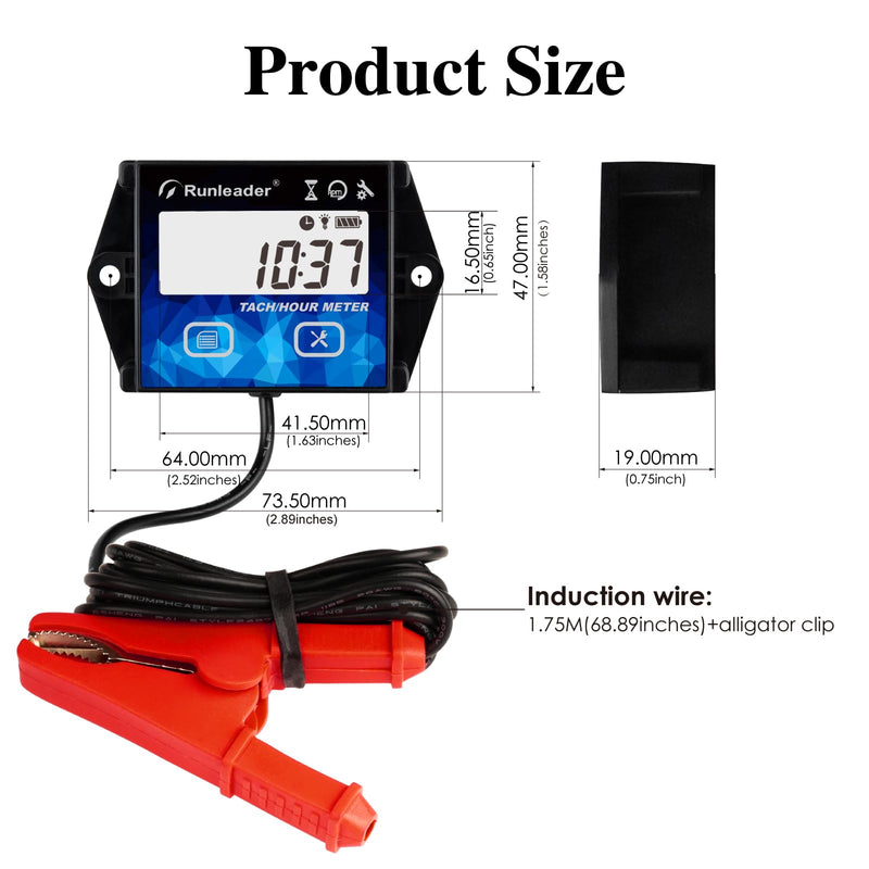 Digital Tach Hour Maintenance Meter with Backlight Built-in Battery Waterproof Programmable Engine Firing Patterns use for Lawn Mower Motorcycle Outboard Motor Generator Snow Blower