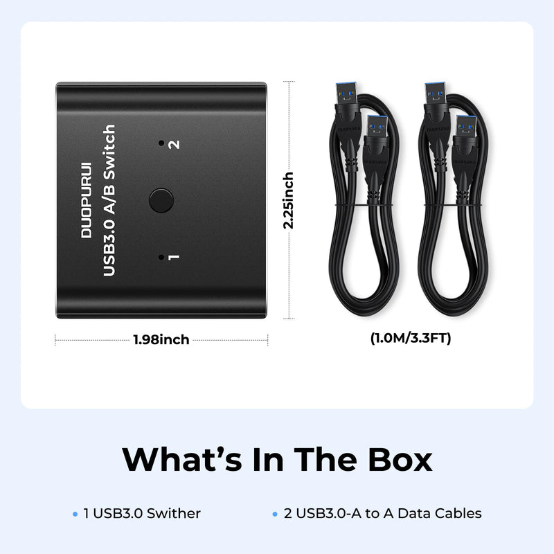 USB 3.0 Switch 2 in 1 Out / 1 in 2 Out Bi-Directional,USB Switcher 2 Computers Share Printer Keyboard Mouse Scanner,Printer Splitter for 2 Computers with 2 USB3.0 Cables (USB3.0)