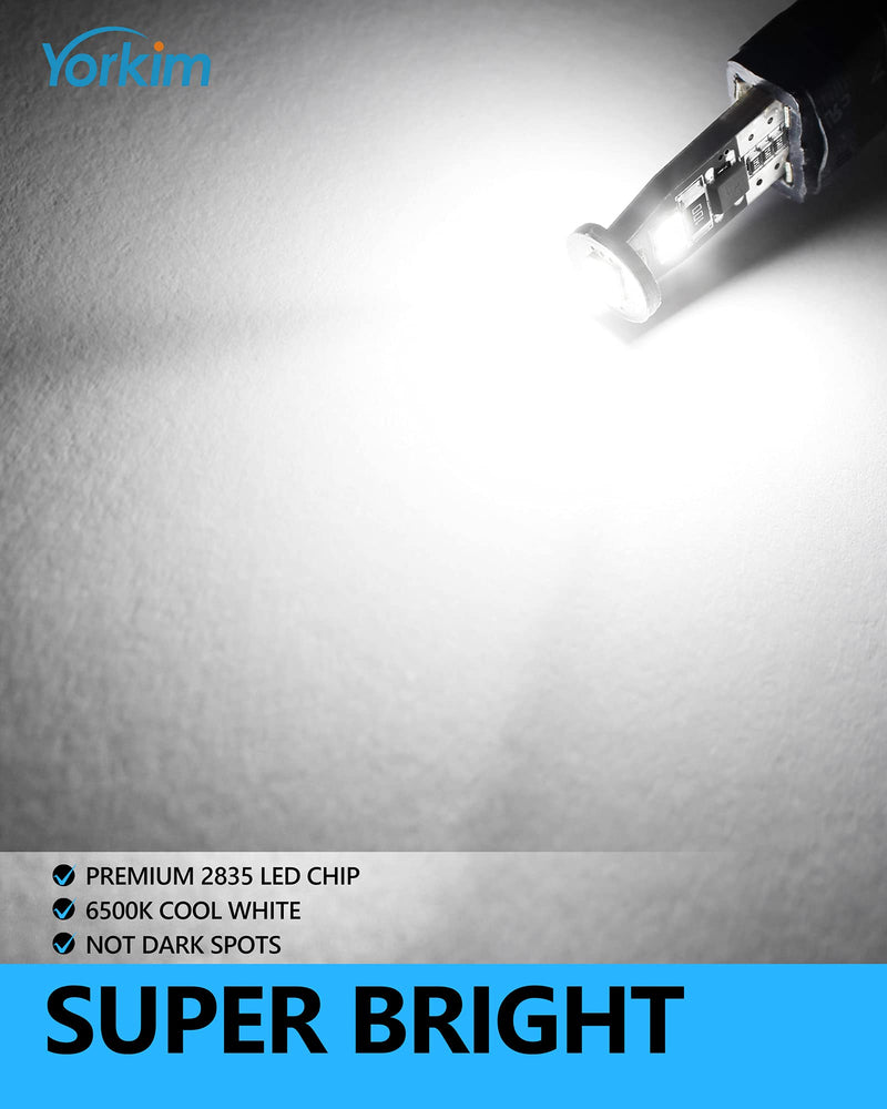 Yorkim 194 LED Bulb White CANBUS Error Free T10 LED 6-SMD 2835 Chipsets 2825 168 W5W Bulb No Polarity Replacement Bulbs for Map Dome Trunk Liscense Plate Lights, Pack of 10