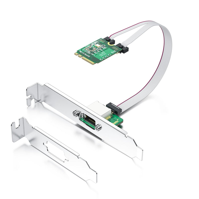 H!Fiber M.2 A+E Key 2.5G Ethernet Network Card, Realtek RTL8125 Controller, 10/100/1000/2500 Mbps Single RJ45 Port, PCIe X1, with 0.18m(0.59ft) Cable, 2.5 Gigabit NIC for Windows/Windows Server/Linux 2.5G(M.2 A+E Key) 1 RJ45
