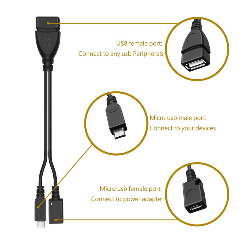 Micro USB Host OTG Cable with Micro USB Power for Samsung S7 Edge, S6 Edge, S5, S4 & Nexus 10 9 7 4 Player + All Others 2 Pack