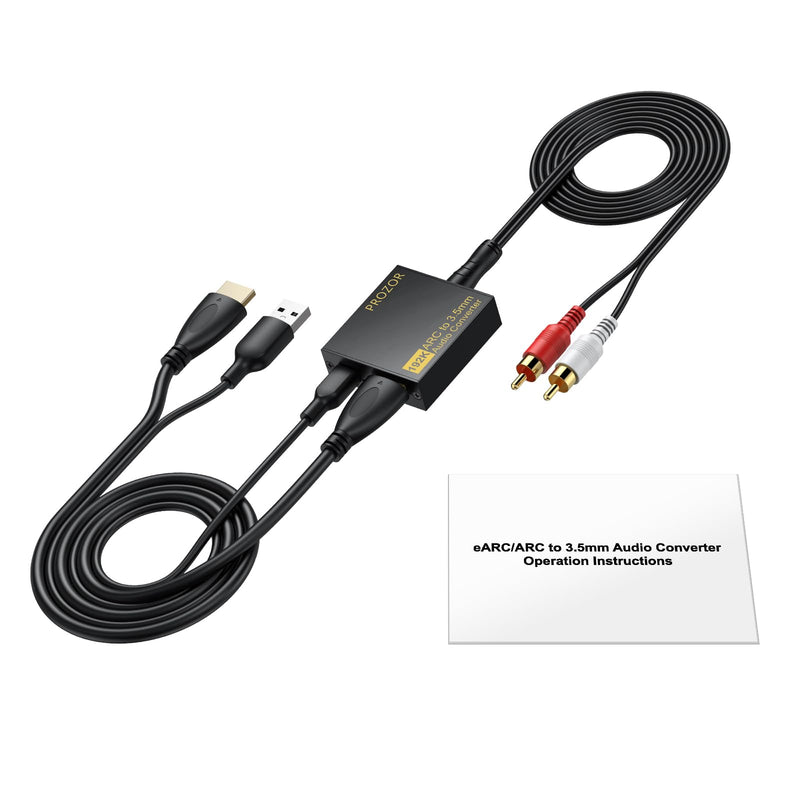 PROZOR eARC/ARC Audio Extractor for TV, 192KHz HDMI ARC to RCA & 3.5mm Audio Converter Volume Adjustable (Support CEC), for HDTV ARC/eARC to Headphones Speakers L/R Systems