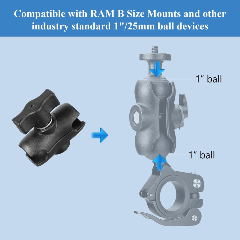 Aluminum Alloy Double Socket 2.36" Short Arm Fits Industry All Standard 1" Ball Adapters Compatible with B Size 1" Ball Components