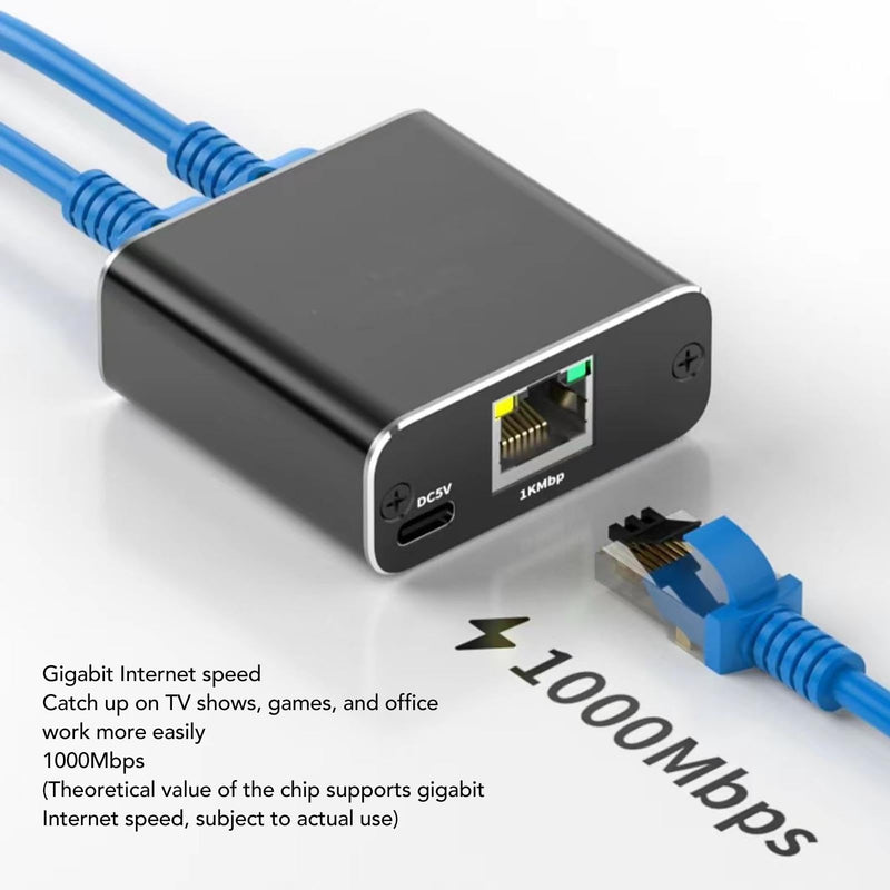 Gigabit 1000Mbps RJ45 Ethernet Splitter 1-Port to 2-Port Network Adapter Shares 2 Devices with USB Power Cable Compatible with Cat5 Cat5e Cat6 Cat7 Cables for Router Modem Extension