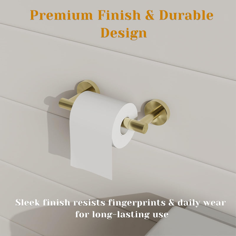 BWE Wall Mount Toilet Paper Holder, Brushed Gold, SUS 304 Steel | Brushed Finish | Rust Resistant | No Wobbling | Fits Mega Rolls | Easy Install