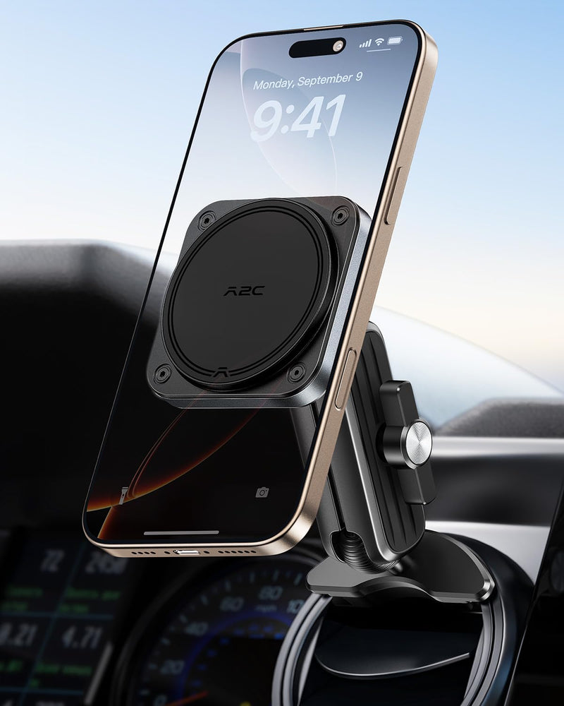 APPS2Car Alloy Magnetic Phone Mount for Tacoma 2016-2023 & Tundra 2014-2021 | Metal 20mm Ball & Socket Arm, 20*N55 Magnets, Anti-Slip, Ring for Non-MagSafe