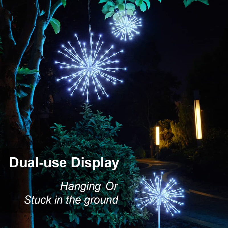 LIGHTSHARE 12'' Starburst Light 80 LED Firework Lights White Twinkle Hanging Ball Dual-use for Patio Walkway Pathway Decoration Indoor/Outdoor 12IN-White Frame