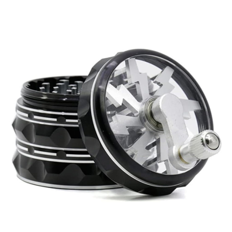 Hand Crank Grinder, 2.5 Inch Potable Large Grinder With Clear Top Cover Best Gift-Black Black