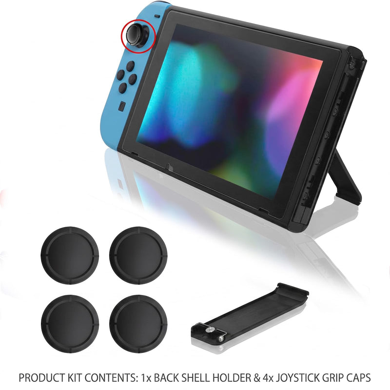 Replacement Kickstand for Nintendo Switch, with 4 Analog Stick Covers | 1 Pcs Back Shell Holder Bracket Repair Kit with 4 Silicone Analog Stick Covers