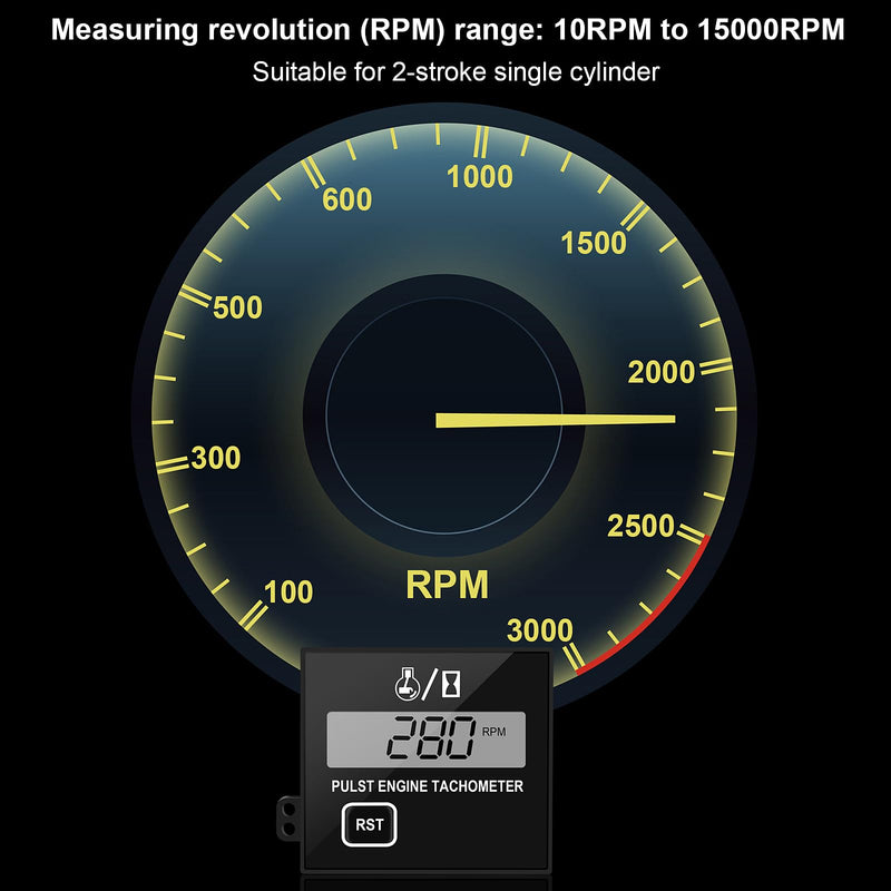 Digital Engine Tachometer for Small Engine Pulse Tach Gauge Waterproof Inductive Tachometer RPM Tester for Gesture Lawn Mower RV ATV Dirt Bike Motocross Boat Tractor (10-15000RPM) Single Key