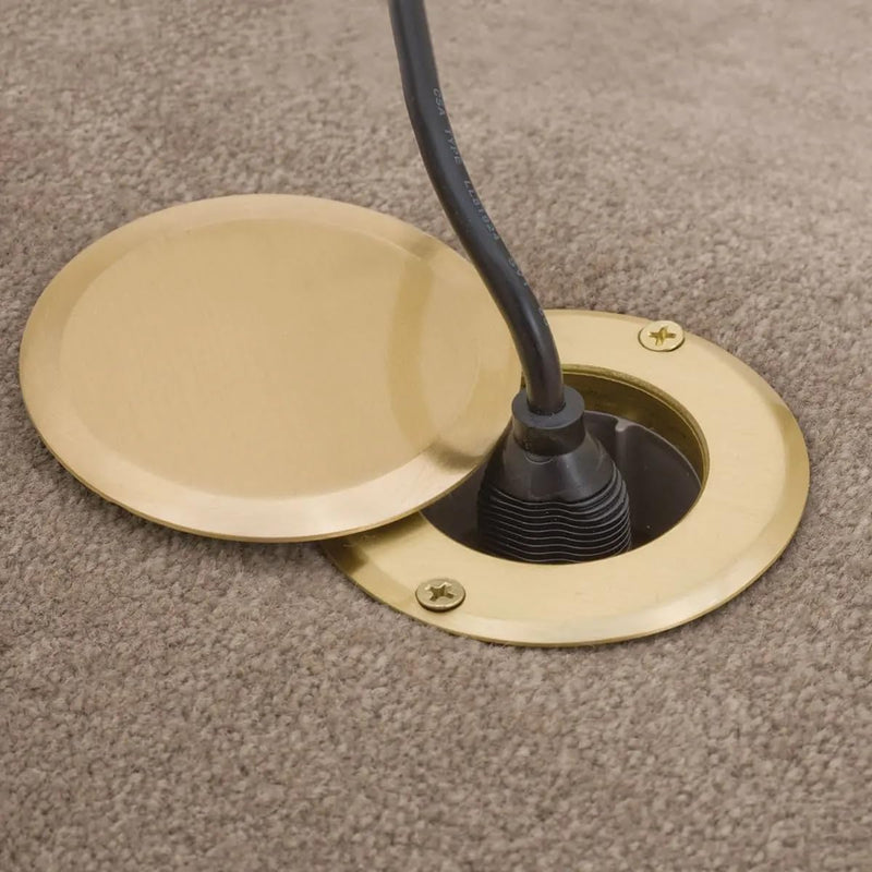 RACO 6RF151SR Round Nonmetallic Drop-in Floor Box Kit, Single Tamper Resistant 15A 125V Receptacle and 2-1/2-Inch Hole Saw, Includes Flange, Brass