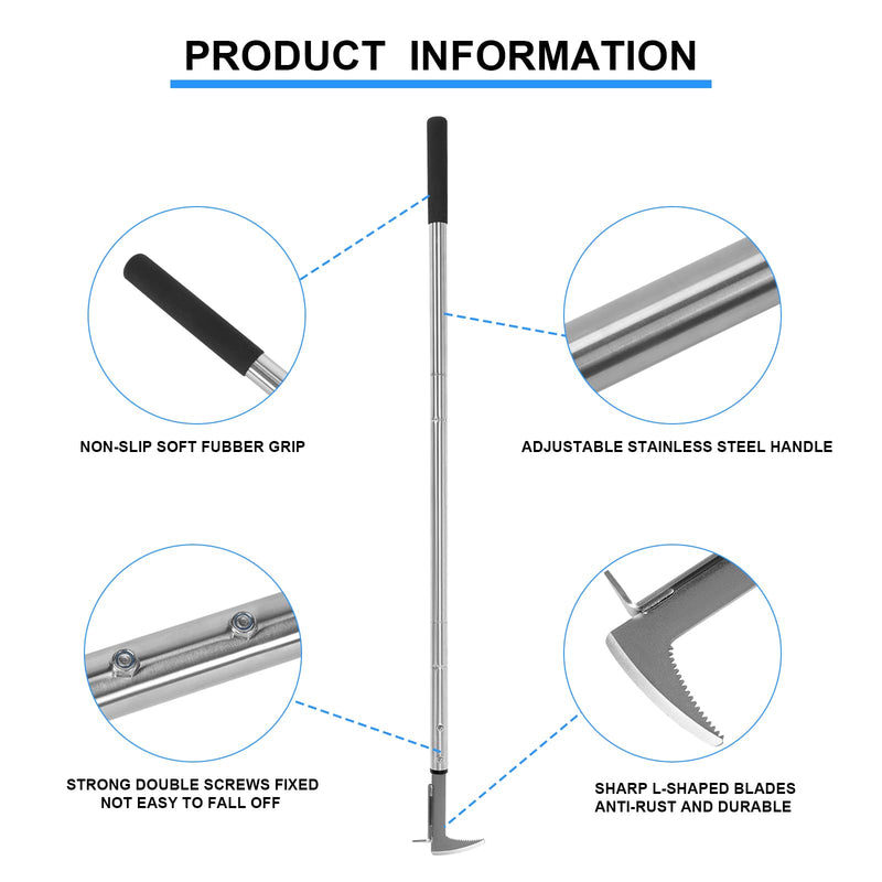 BARAYSTUS Crack Weeder, Stainless Steel Manual Crevice Weeding Tool, Long Handle Weed Grabber Remover, L-Shaped Manual Weeder Puller, Durable Crevice Weeding Tool for Sidewalk Garden Patio Lawn Adjustable Length (25.6"/41"/55")