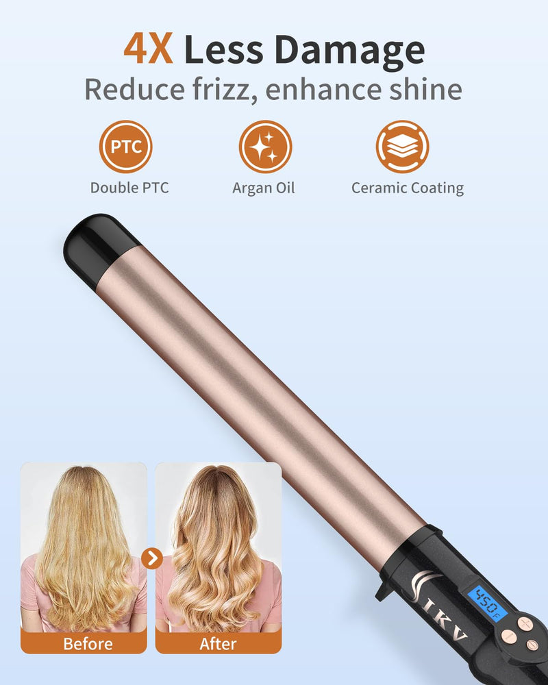 32mm Curling Wand Ceramic Long Barrel,1.25 Inch Curling Wand Iron for Long Hair,Dual Voltage Hair Curling Tongs 32mm