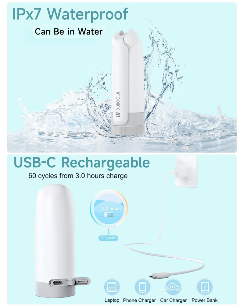 Insolife® Portable Bidet | High Pressure Travel Bidet 350ml | 2 Pressure Modes, IPX7 Waterproof, USB Rechargeable Personal Hygiene on Trip & Daily Use PB020