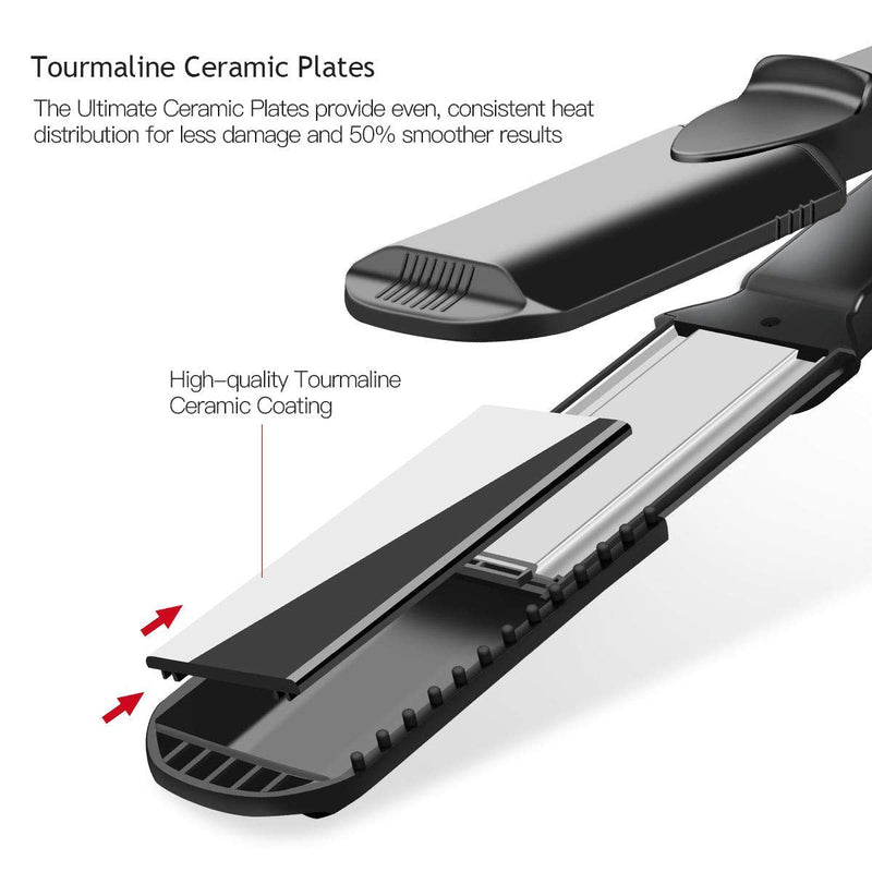  [AUSTRALIA] - Hair Crimper, CkeyiN Professional Crimping Iron and Straighter with Heat Resistant Glove Adjustable Temperature Dual Voltage 4 Interchangeable Ceramic Plates (Black) Black