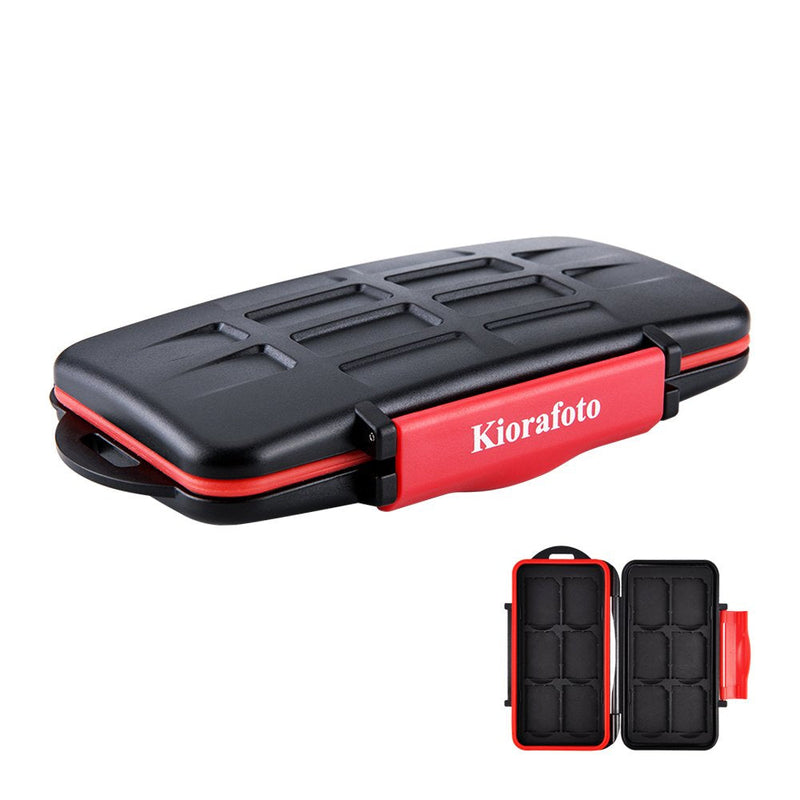 Kiorafoto 12 Slots SD SDHC SDXC Card Holder Case Professional Water-Resistant Anti-shock Memory Card Storage Protector Wallet with Carabiner for 12 SD