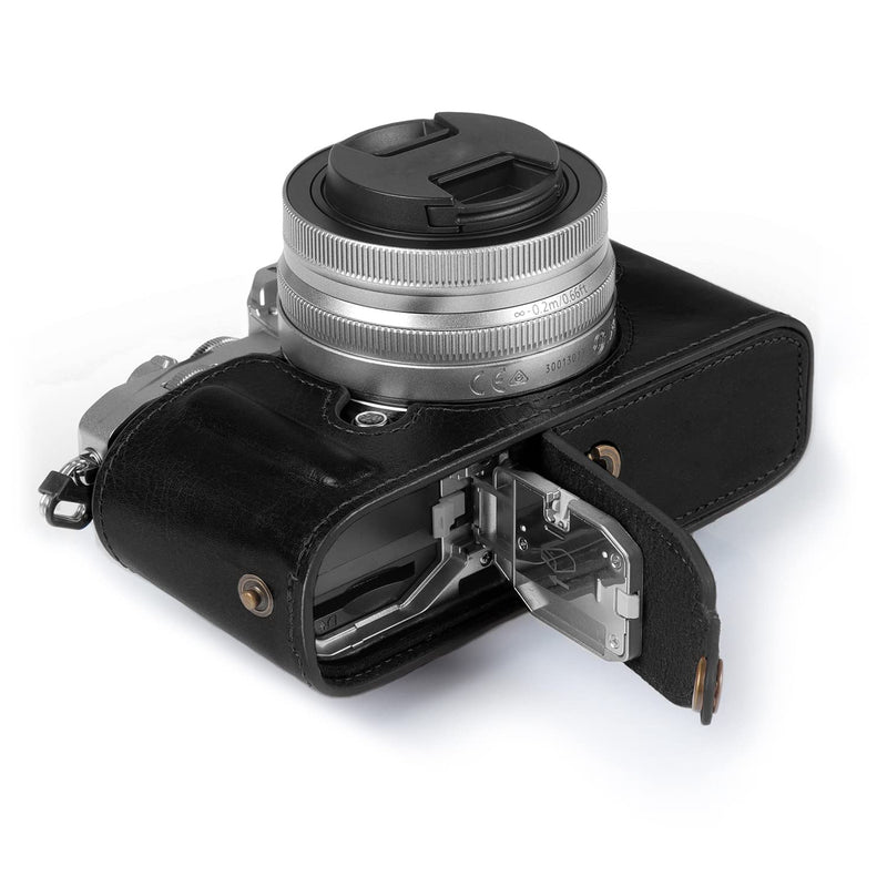 MegaGear MG2016 Ever Ready Genuine Leather Camera Half Case Compatible with Nikon Z fc (Black) Black