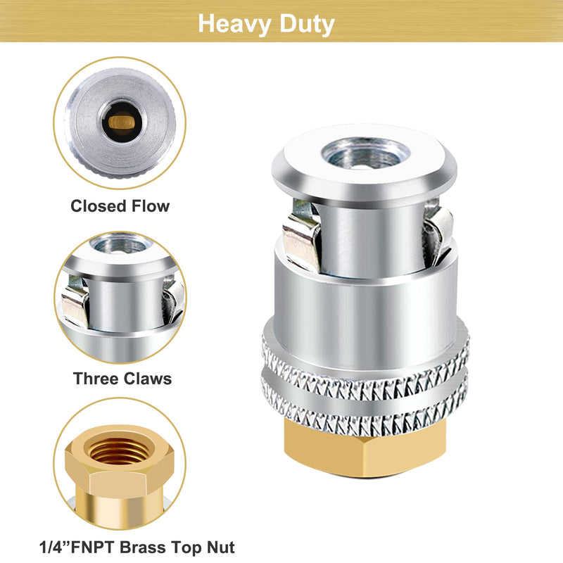 GODESON Lock On Air Chuck,1/4FNPT Closed Flow Brass Tire Chuck,Tire Air Chuck for Tire Inflator Gauge and Air Compressor(Pack of 2) Push