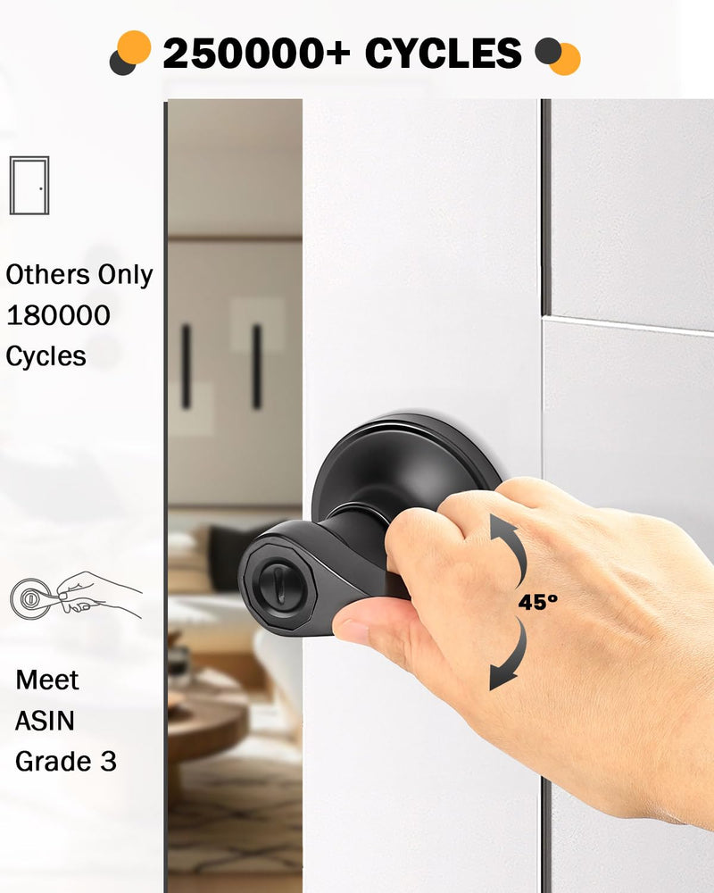 Gobrico Matte Black 1 Pack Privacy Door Handle, Interior Keyless Lever for Bedroom Bathroom, Reversible Wave/Drop Style Door Knob