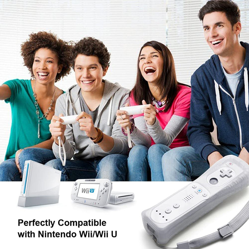 MINSWC Wii Controller 2 Pack, Wii Remote Controller with Silicone Case and Wrist Strap, Wii Remotes Compatible with Nintendo Wii -White WHITE
