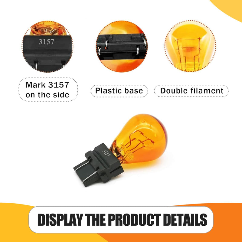 10 Pack Car Instrument Light Bulb, 3157 Brake Light Bulb, 12V 21/5W Automobile Lighting Replacement Accessory, Universal for Most Cars, Trucks and Vans (Amber) 10 PCS Amber