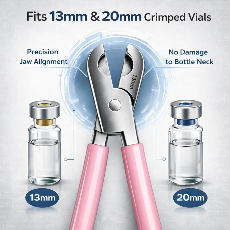 Vial Opener Vial decapper – Stainless Steel Crimp Cap Remover for 13mm and 20mm Vials, Ergonomic Grip, Fast & Safe Aluminum Seal Removal（Pink)