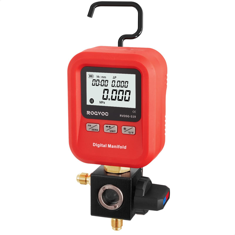 Digital Single Manifold Gauge, HVAC Refrigerants Digital AC Gauges Pressure Gauge for R22/R32/R410A/R134A/1234YF 24+ Refrigerants Recharge