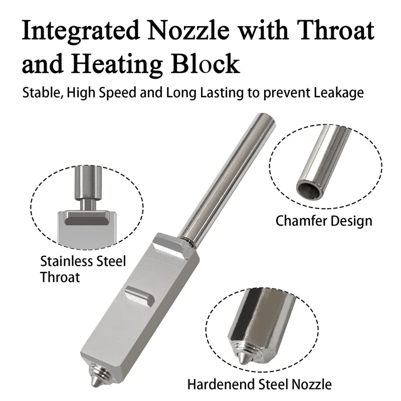 HzdaDeve 2PK 0.4MM Integrated Hardened Steel Nozzles for Kobra S1 Max Combo with 2PK Silicone Cover Sock Quick-Swap High Flow High Speed Throat Tube Nozzles Print Head Hot End for Anycubic 3D Printer
