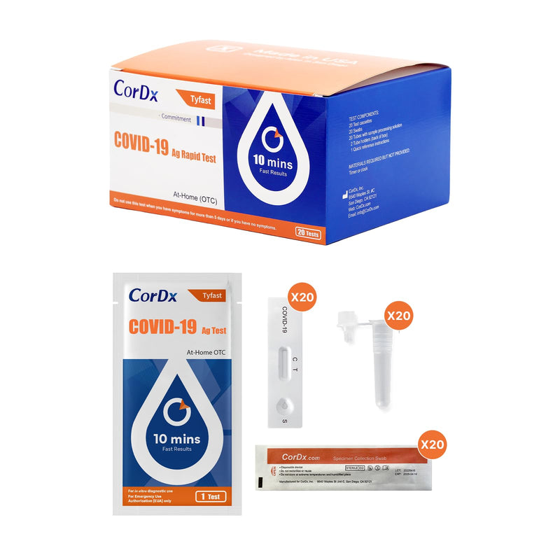CorDx TyFast at-Home COVID-19 Antigen Rapid Test Kit, Easy, Accurate, Fast Results in 10 Minutes. (20-Pack) 20