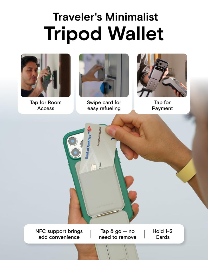 MOFT Trackable Tripod Wallet for Selfie,4-in-1 MagSafe Find My Phone Wallet | Hold 1-2 Cards | Adjustable Phone Stand | Multi-Angle | Capture Button | Stylish&Minimalist | MOVAS Leather |Commuting&Travel Jet Black