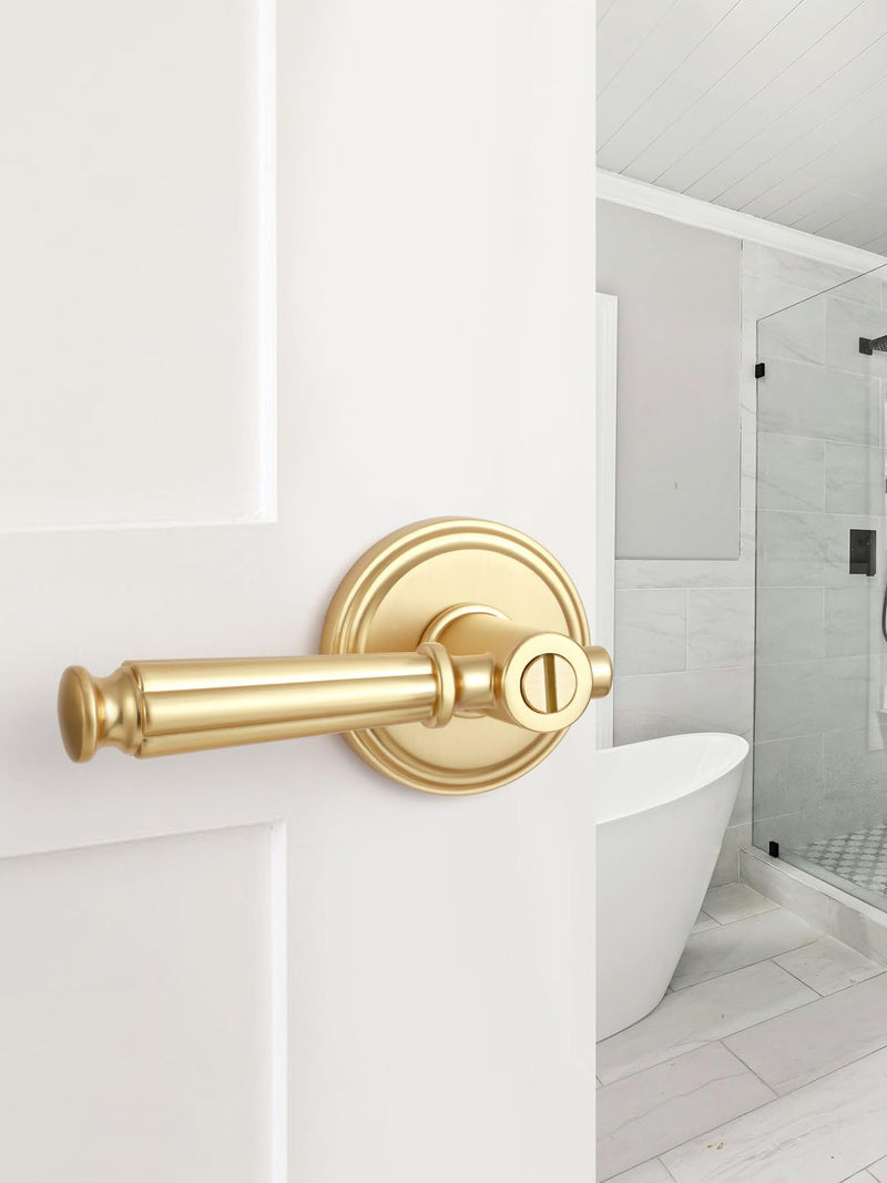 Brushed Gold Privacy Door Handle, Gold Door Lever Keyless DoorHandle | Interior Bedroom Bathroom Room DoorHandle, Aluminium Alloy Handle Lever, 1 Pack Brushed Gold